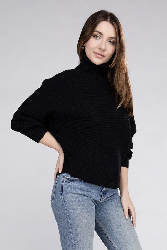 Viscose Dolman Sleeve Turtleneck Sweater Long Sleeve Blouse   