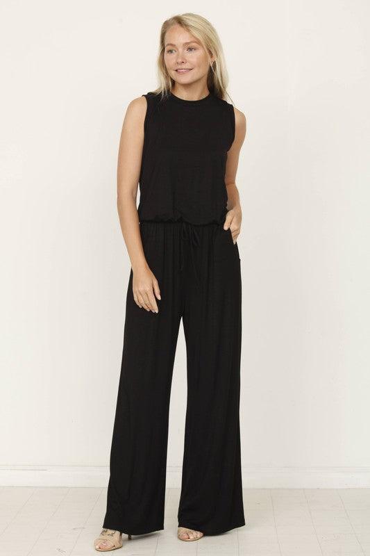 plus solid draw string pocket jumpsuit - Three Mad Hatters Mercantile 