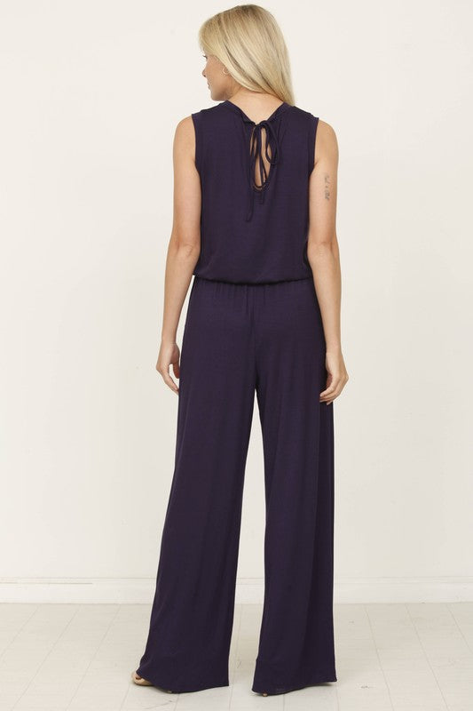 plus solid draw string pocket jumpsuit Jumpsuit   