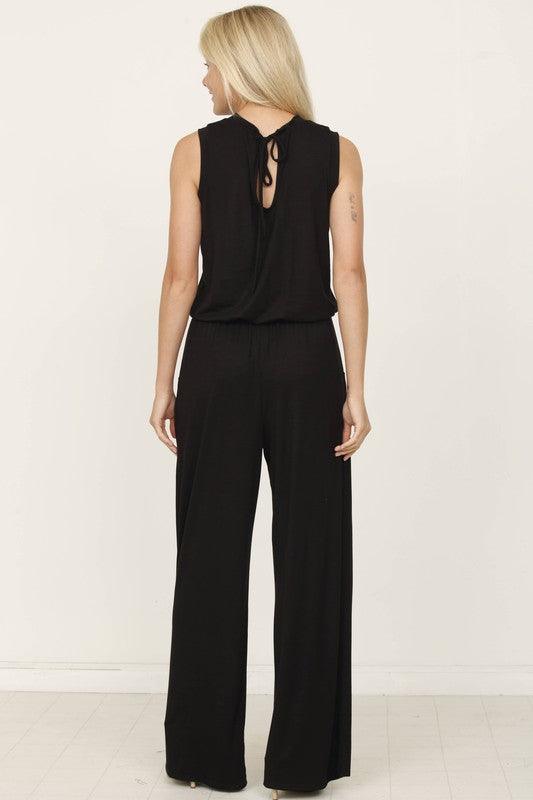 plus solid draw string pocket jumpsuit - Three Mad Hatters Mercantile 