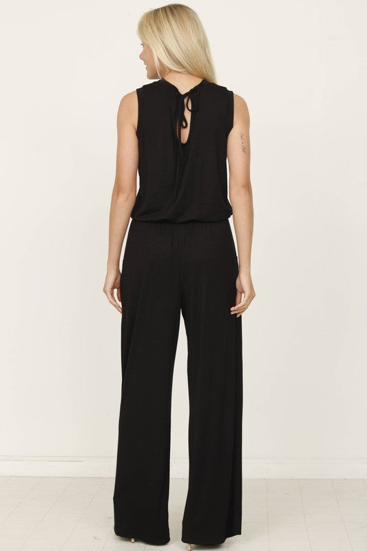 plus solid draw string pocket jumpsuit Jumpsuit   