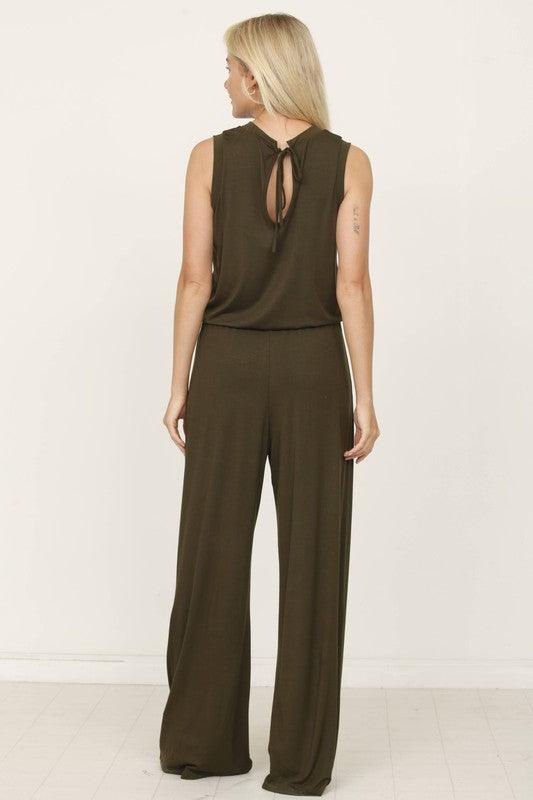 plus solid draw string pocket jumpsuit - Three Mad Hatters Mercantile 