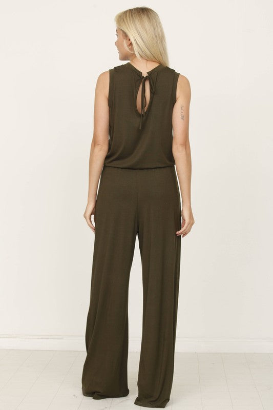 plus solid draw string pocket jumpsuit Jumpsuit   