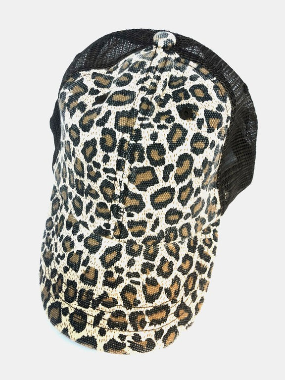 Leopard Mesh Back Black Trucker Hat Cap Black Leopard OS 