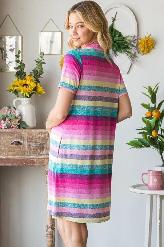 Heimish Striped Short Sleeve Mini Tee Dress Plus Size - Three Mad Hatters Mercantile 