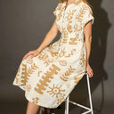 Umgee Abstract Print Elastic Waist Midi Dress Plus Size