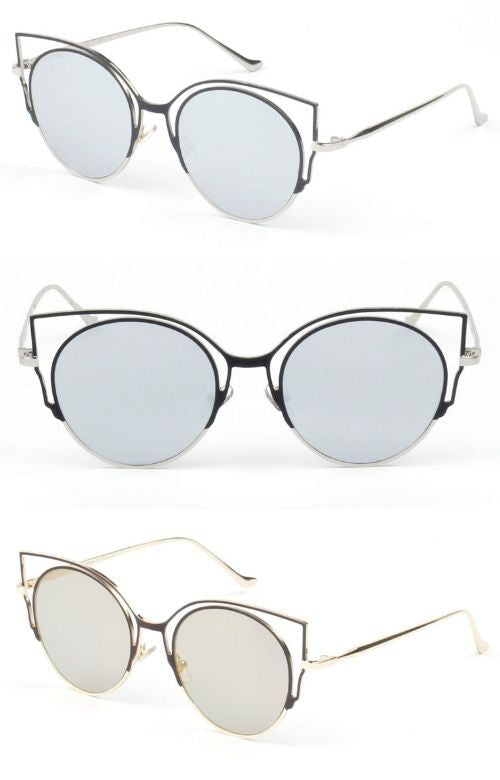 Women Mirrored Round Cat Eye Fashion Sunglasses Sunglasses   