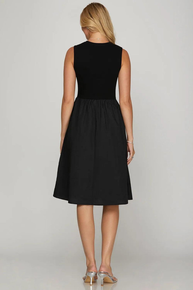 She + Sky Full Size Sleeveless Poplin Woven Midi Dress with Pockets Plus Size - Three Mad Hatters Mercantile 