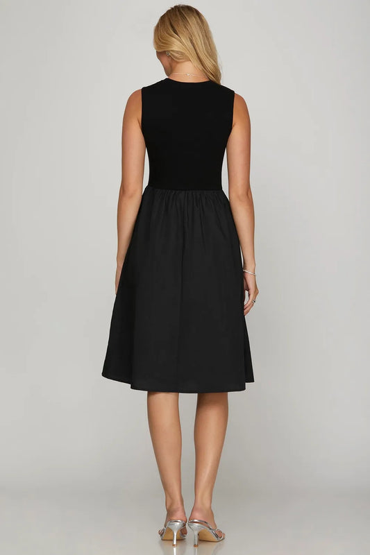She + Sky Full Size Sleeveless Poplin Woven Midi Dress with Pockets Plus Size Womens Midi Dress