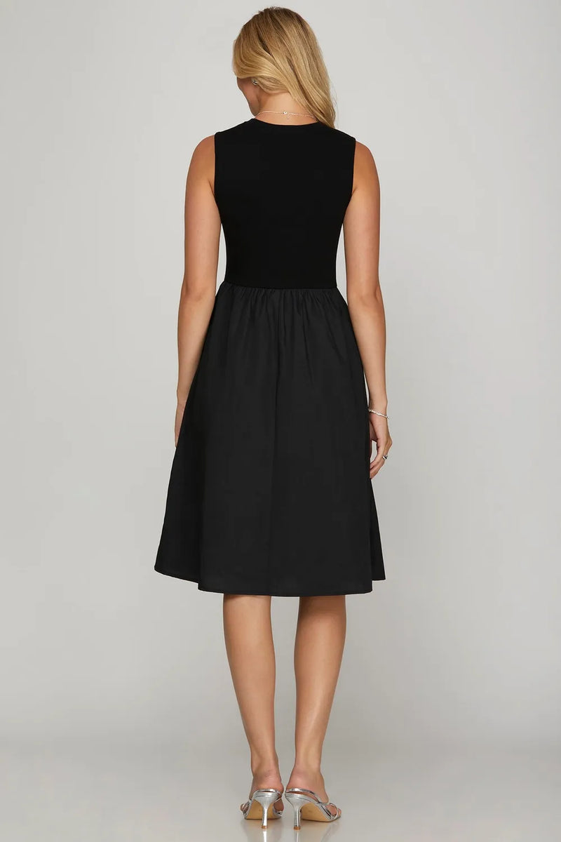 She + Sky Full Size Sleeveless Poplin Woven Midi Dress with Pockets Plus Size Womens Midi Dress