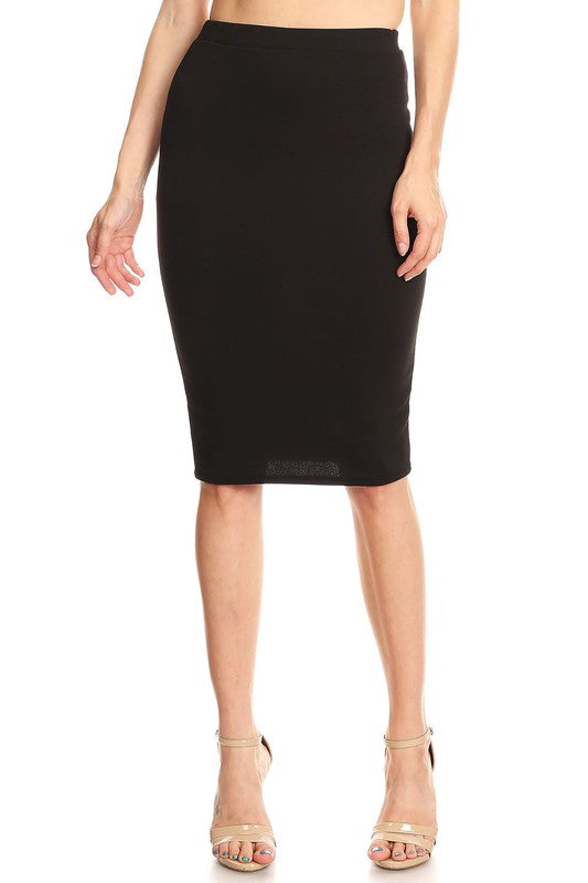 Solid knee length high waisted pencil skirt Pencil Skirt Black S 