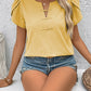 Notched Short Sleeve Blouse  Yellow S 