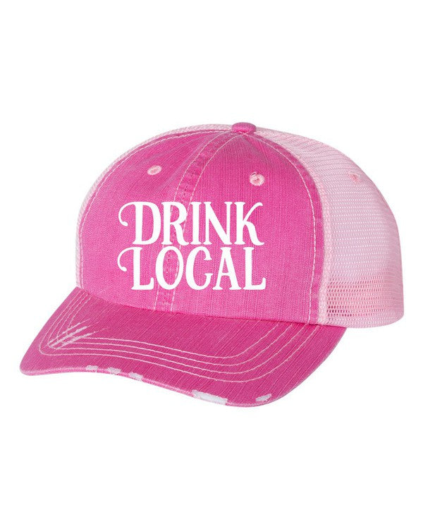 Drink Local Embroidered Hat Mens PInk OS 