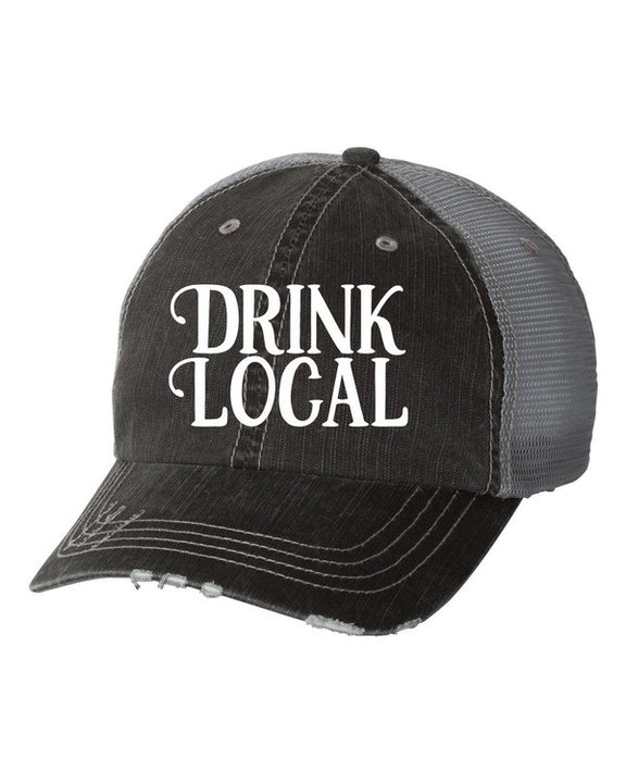 Drink Local Embroidered Hat Mens Grey Mesh Trucker OS 