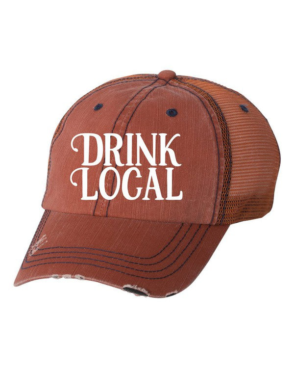 Drink Local Embroidered Hat Mens Orange Mesh OS 