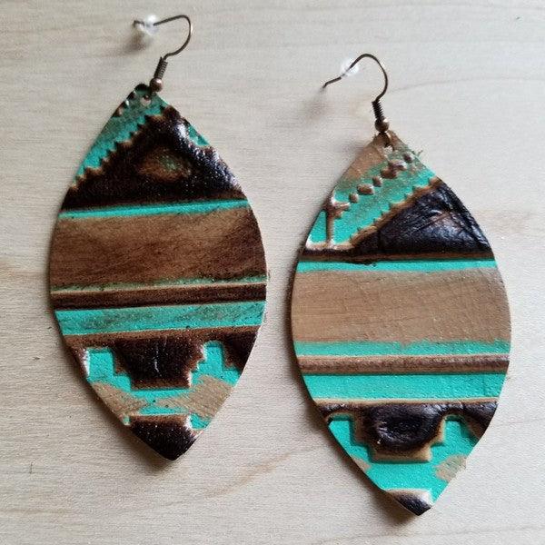 Leather oval earrings in navajo - Three Mad Hatters Mercantile 