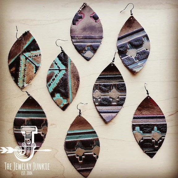 Leather oval earrings in navajo - Three Mad Hatters Mercantile 