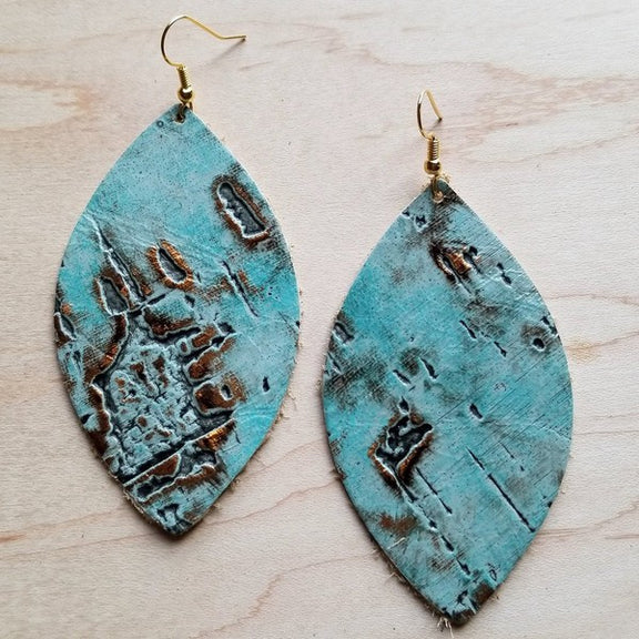 Leather oval earrings in turquoise metallic Earrings blue 1 