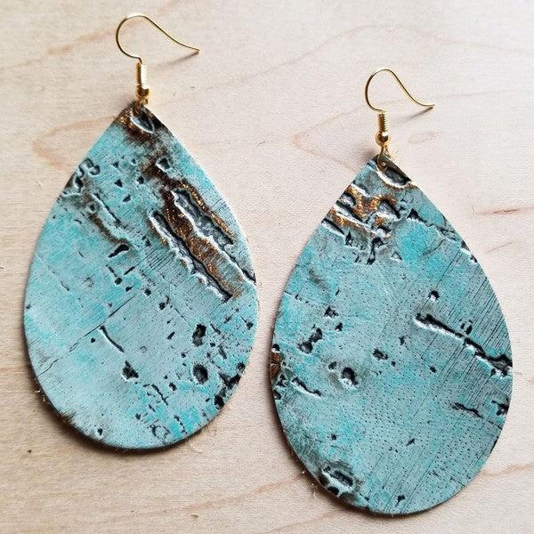 Leather Teardrop earrings in Turquoise Metallic - Three Mad Hatters Mercantile 