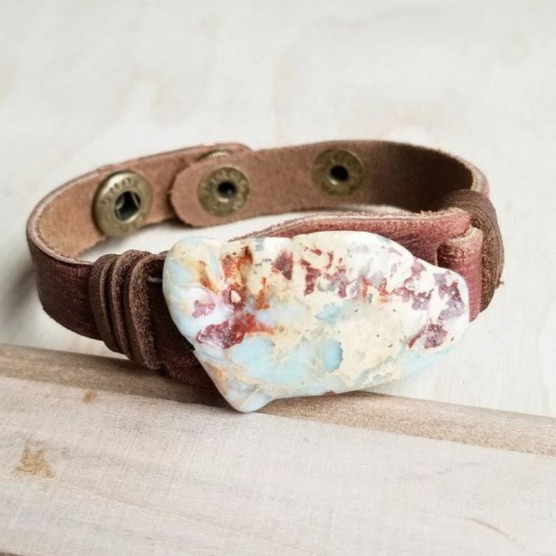 Aqua Terra Slab on Narrow Leather Cuff Bracelet Aqua Terra Bracelet brown 1 