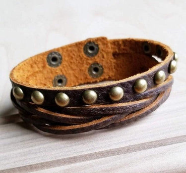 Multi-Strand Leather Cuff with Antique Gold Studs