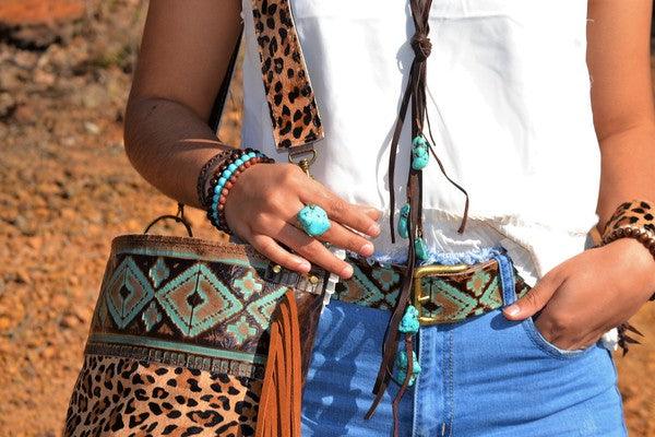Turquoise Chunk on Cuff Ring - Three Mad Hatters Mercantile 