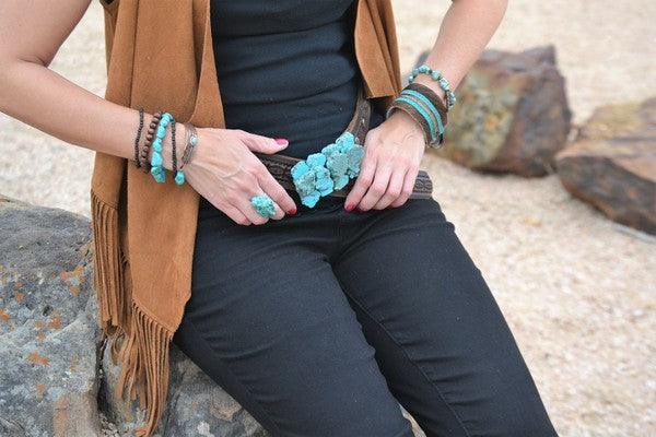 Turquoise Chunk on Cuff Ring - Three Mad Hatters Mercantile 
