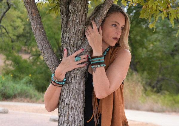Turquoise Chunk on Cuff Ring - Three Mad Hatters Mercantile 