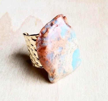 Chunky Aqua Terra Slab on Hammered Cuff Ring Base