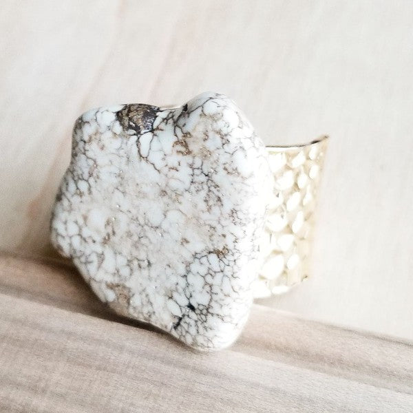 White Turquoise Slab on Hammered Gold Ring Base white turquoise ring white 1 