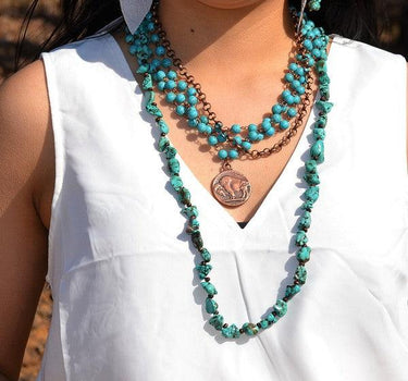 Blue Turquoise Collar Necklace with Indian Coin