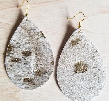 Teardrop Earrings Cream and Gold Cowhide