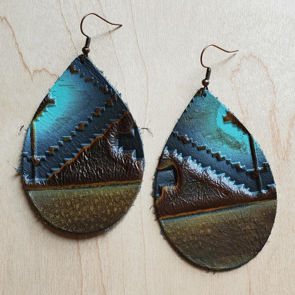 Leather Teardrop Earrings in Blue Navajo leather earrings blue small 