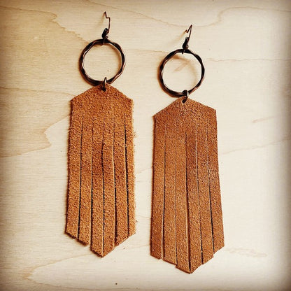 Suede Leather Fringe Earrings Tan Earrings brown 1 