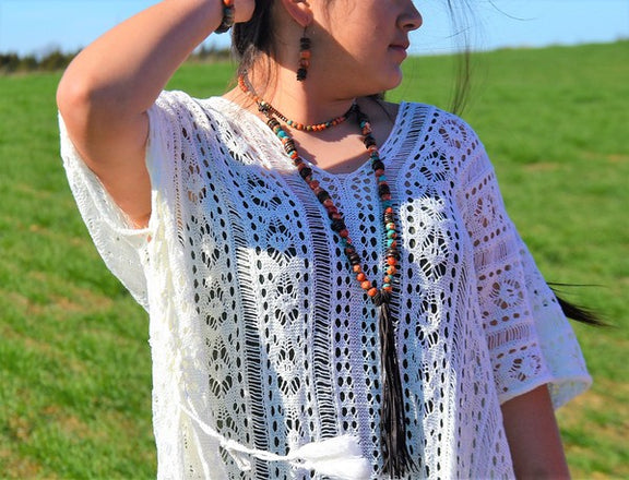 Multi Colored Turquoise Necklace with Wood Turquoise Necklace   