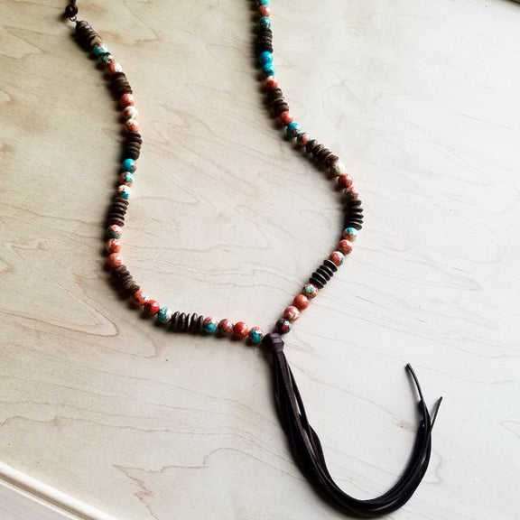 Multi Colored Turquoise Necklace with Wood Turquoise Necklace   