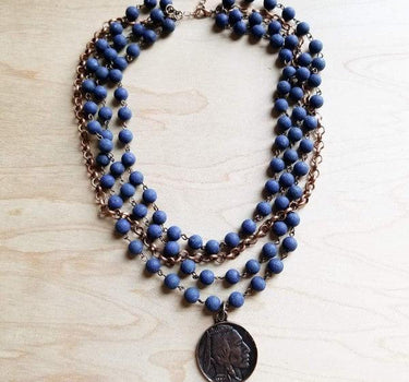 Blue Lapis Collar Necklace with Indian Head Coin