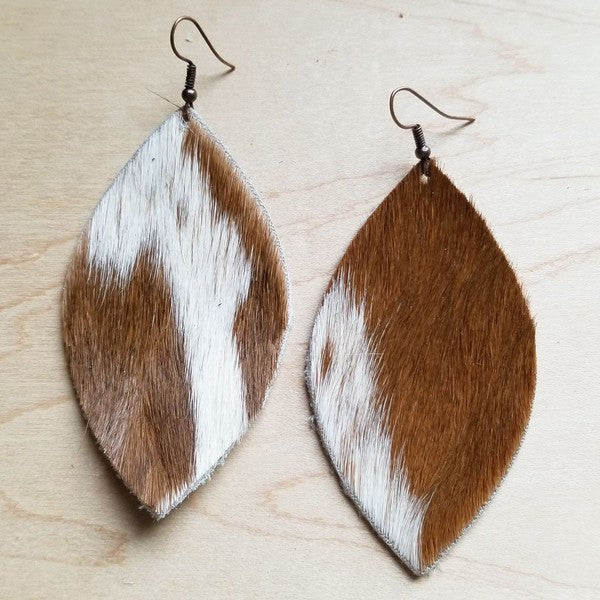 Oval Earrings in Tan and White Cowhide Earrings brown 1 