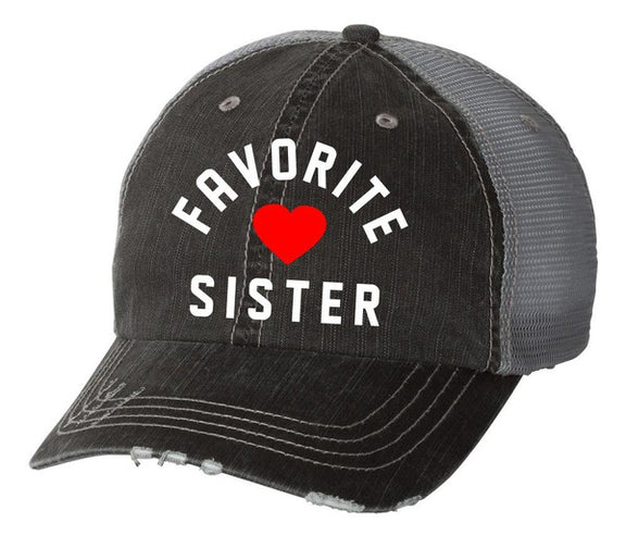 Favorite Sister Embroidered Hat Cap Grey Mesh Trucker OS 