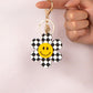 Big checker flower key chain with smiley face Keychain   