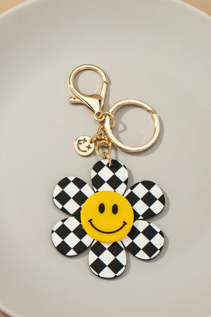 Big checker flower key chain with smiley face Keychain Multi one size 