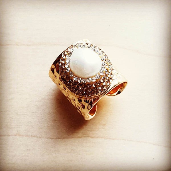 Freshwater Pearl Cuff Ring gold and pearl ring white 1 