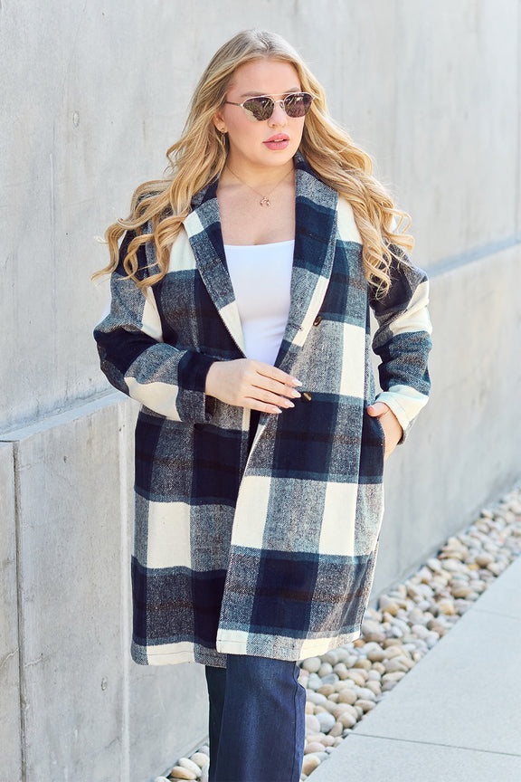 Double Take Plaid Button Up Lapel Collar Coat Womens Plaid Lapel Collar Coat