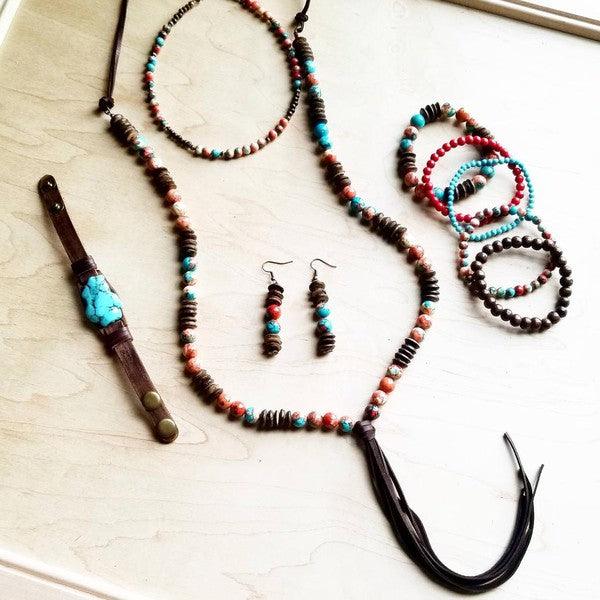 Multi-Colored Turquoise and Wood Earrings - Three Mad Hatters Mercantile 