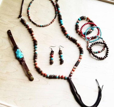 Multi-Colored Turquoise and Wood Earrings