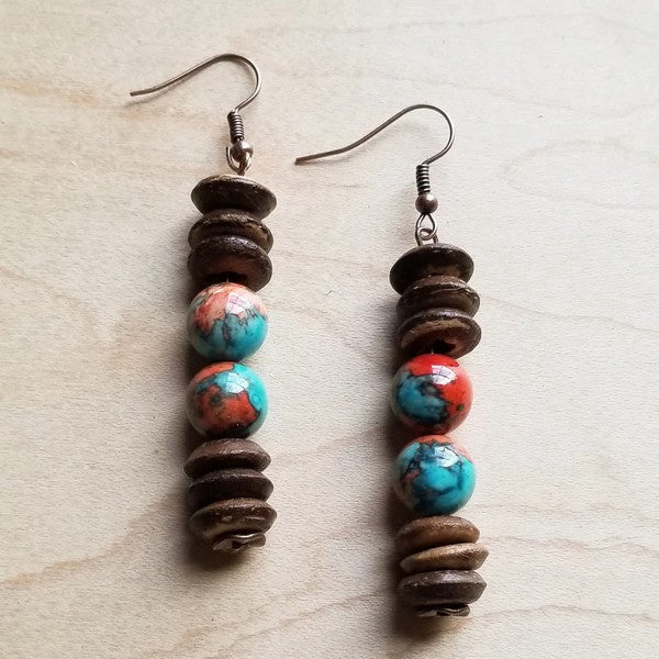 Multi-Colored Turquoise and Wood Earrings Earrings red 1 