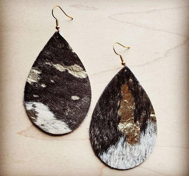 Leather Teardrop Earrings in Mixed Metallic Cowhide