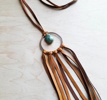 Tan Leather Dream Catcher with Turquoise Chunk
