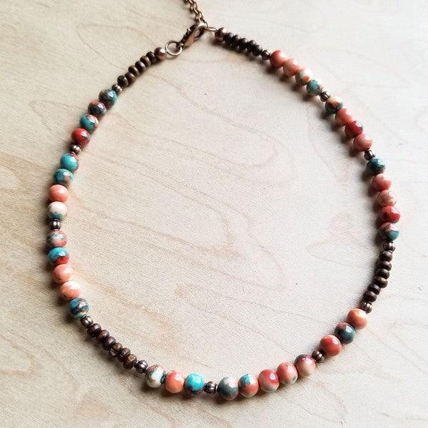 Multi-Colored Turquoise Collar Length Necklace - Three Mad Hatters Mercantile 