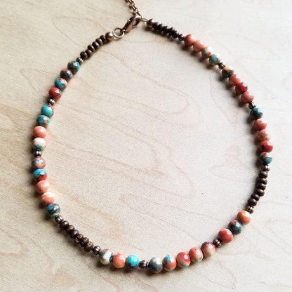 Multi-Colored Turquoise Collar Length Necklace - Three Mad Hatters Mercantile 